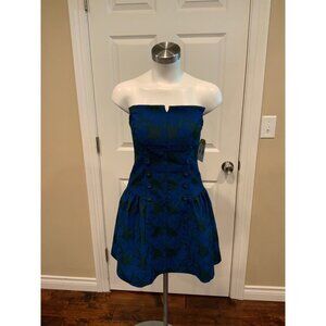 Eva Franco Blue Leaf "Tanzia" Strapless Dress, Size 4 (US)